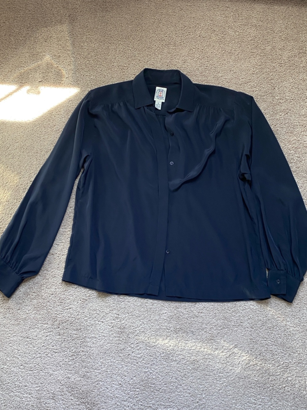 80s Vintage J.G. Hook Navy Button Down Blouse, Size 8/Medium